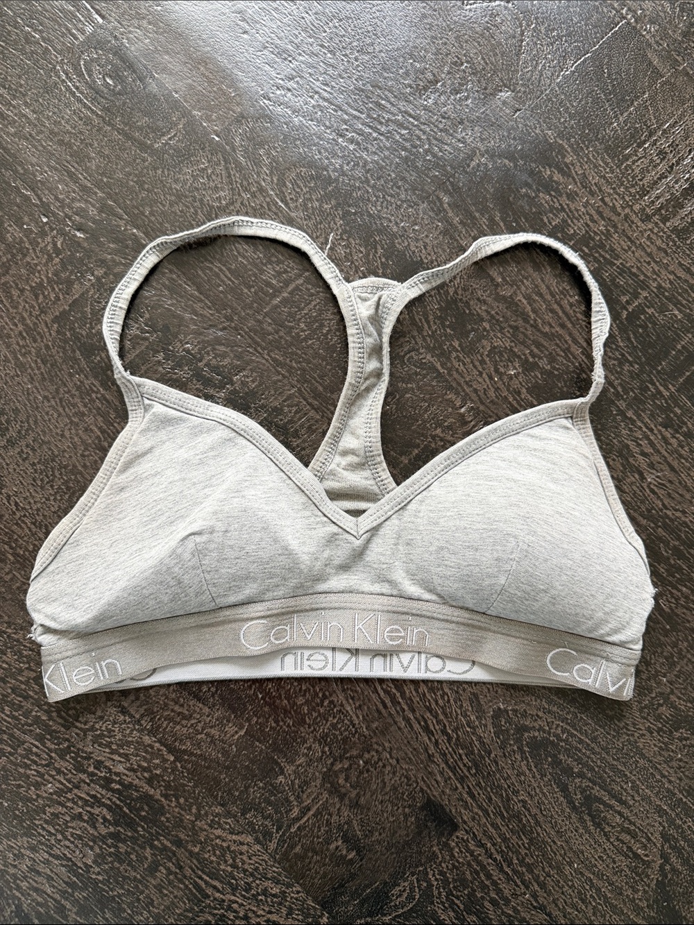 Calvin Klein Light Gray Racerback Bralette with Logo Band